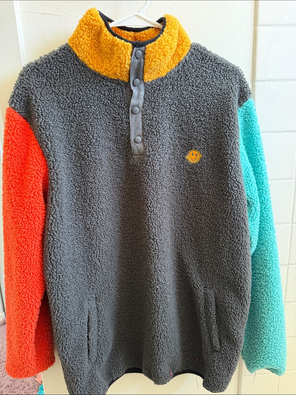 Dutch Bros Colorblock Fleece Pullover - Gray, Yellow, Orange, Teal